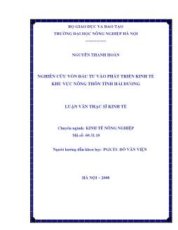 Nghiên cứu vốn đầu tư vào phát triển kinh tế khu vực nông thôn tỉnh Hải Dương
