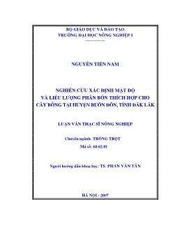 Nghiên cứu xác định mật độ và liều lượng phân bón thích hợp cho cây bông tại huyên Buôn Đôn, tỉnh ĐakLak