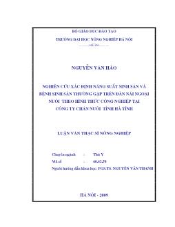 Nghiên cứu xác định năng suất sinh sản và bệnh sinh sản thường gặp trên đàn nái ngoại nuôi theo hình thức công nghiệp tại công ty chăn nuôi tỉnh Hà Tĩnh