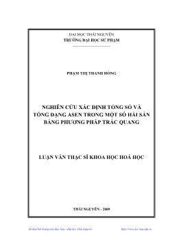 Nghiên cứu xác định tổng số và tổng dạng Asen trong một sô hải sản bằng phương pháp trắc quang
