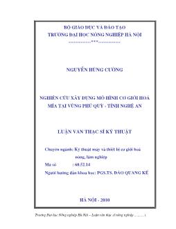 Nghiên cứu xây dựng mô hình cơ giới hoá mía tại vùng Phủ Quỳ-Tỉnh Nghệ An