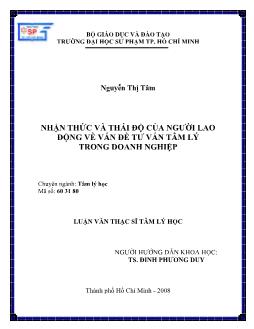 Nhận thức và thái độ của người lao động về vấn đề tư vấn tâm lý trong doanh nghiệp