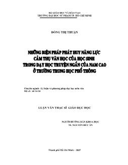Những biện pháp phát huy năng lực cảm thụ văn học của HS trong dạy học truyện ngắn của Nam Cao ở trường Trung học phổ thông (THPT)