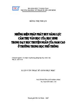 Những biện pháp phát huy năng lực cảm thụ văn học của học sinh trong dạy học truyện ngắn của Nam Cao ở trường Trung học phổ thông (THPT)