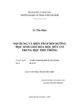 Nội dung và biện pháp bồi dưỡng học sinh giỏi hóa học hữu cơ Trung học phổ thông (THPT)