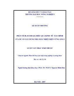 Phân tích, đánh giá hiệu quả kinh tế tài chính của dự án xây dựng nhà máy nhiệt điện Vũng Áng I