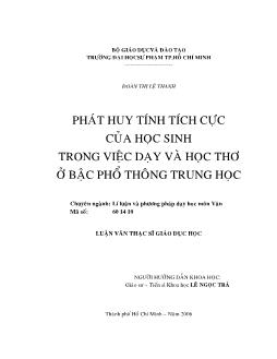 Phát huy tích cực của học sinh trong dạy và học thơ ở bậc PTTH