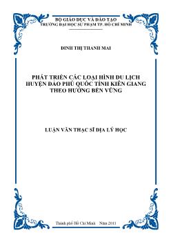 Phát triển các loại hình du lịch huyện đảo Phú Quốc tỉnh Kiên Giang theo hướng bền vững