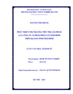 Phát triển thị trường tiêu thụ sản phẩm của công ty cổ phần phân lân Ninh Bình trên địa bàn Tỉnh Thái Bình