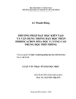 Phương pháp dạy học kiến tạo trong dạy học phần Hidrocacbon hóa học 11 nâng cao trung học phổ thông
