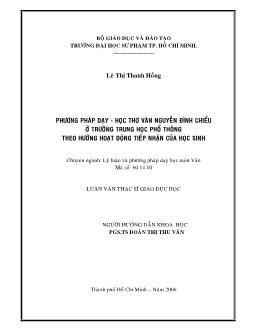 Phương pháp dạy học thơ văn Nguyễn Đình Chiểu ở trường Trung học phổ thông (THPT) theo hướng hoạt động tiếp nhận của HS