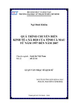 Quá trình chuyển biến kinh tế - Xã hội của tỉnh Cà Mau từ năm 1997 đến năm 2007