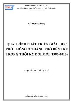 Quá trình phát triển giáo dục phổ thông ở thành phố Bến Tre trong thời kỳ đổi mới (1986 - 2010)