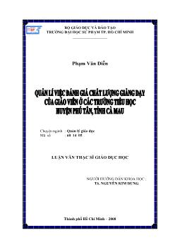 Quản lí việc đánh giá chất lượng giảng dạy của giáo viên ở các trường Tiểu học huyện Phú Tân, tỉnh Cà Mau