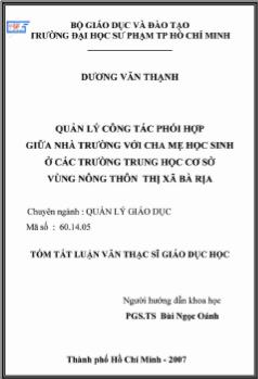 Quản lý công tác phối hợp giữa nhà trường với cha mẹ học sinh ở các trường trung học cơ sở vùng nông thôn thị xã Bà Rịa - Vũng Tàu