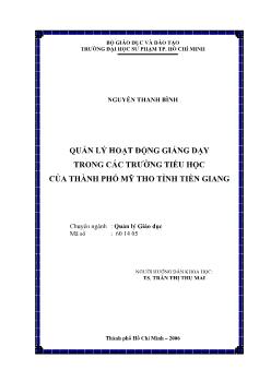 Quản lý hoạt động giảng dạy trong các trường tiểu học của Thành phố Mỹ Tho tỉnh Tiền Giang
