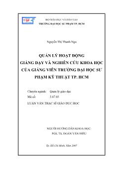 Quản lý hoạt động giảng dạy và nghiên cứu khoa học của giảng viên trường Đại học Sư phạm Kỹ thuật TP.HCM