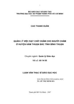 Quản lý việc dạy tiếng chăm cho người chăm ở Huyện Hàm Thuận Bắc Tỉnh Bình Thuận