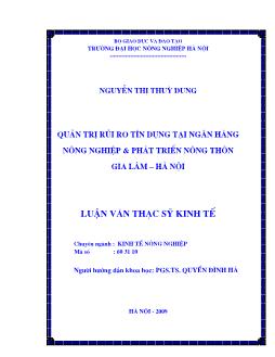 Quản trị rủi ro tín dụng tại ngân hàng nông nghiệp và phát triển nông thôn Gia Lâm - Hà Nội