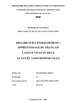 REGARD SUR L`ENSEIGNEMENT / APPRENTISSAGE DU FRANÇAIS LANGUE VIVANTE DEUX AU LYCÉE À HOCHIMINH-VILLE