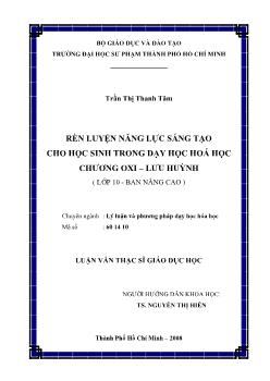 Rèn luyện năng lực sáng tạo cho học sinh trong dạy học hóa học chương oxi - Lưu huỳnh