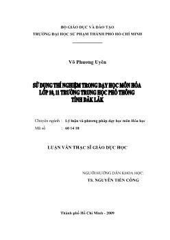 Sử dụng thí nghiệm trong dạy học môn hóa lớp 10, 11 trường Trung học phổ thông tỉnh Đắc lắc (Dăk lăk)