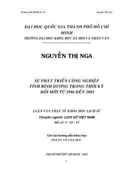 Sự phát triển công nghiệp tỉnh Bình Dương trong thời kỳ đổi mới từ năm 1986 đến năm 2003