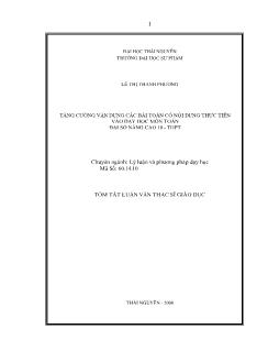 Tăng cường vận dụng các bài toán có nội dung thực tiễn vào dạy học môn Toán Đại số nâng cao 10 - Trung học phổ thông