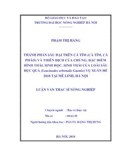 Thành phần sâu hại trên cà (cà tím, cà pháo) và thiên địch của chúng; đặc điểm hình thái, sinh học, sinh thái của loài sâu đục quả (Leucinodes orbonalis guenée) vụ xuân hè 2010 tại Mê Linh, Hà Nội