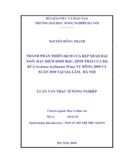 Thành phần thiên địch của rệp muội hại ngô; đặc điểm sinh học, sinh thái của bọ rùa Scymnus hoffmanni weise vụ đông 2009 và xuân 2010 tại Gia Lâm, Hà Nội