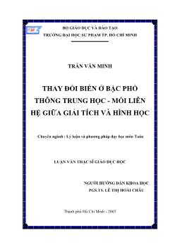Thay đổi biến ở bậc Phổ thông trung học - Mối liên hệ giữa giải tích và hình học