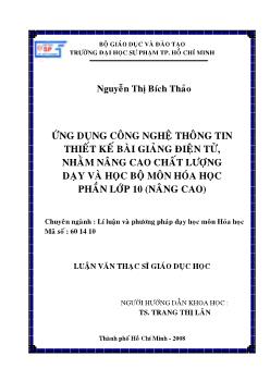 Thiết kế bài giảng điện tử nhằm nâng cao chất lượng dạy và học bộ môn hóa học phần lớp 10 (Nâng cao)