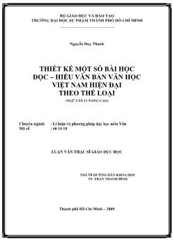 Thiết kế một số bài đọc - Hiểu văn bản văn học Việt Nam hiện đại theo thể loại (Ngữ Văn 11 nâng cao)