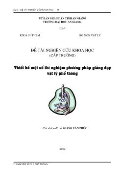 Thiết kế một số thí nghiệm phương pháp giảng dạy vật lý phổ thông