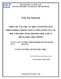 Thiết kế tài liệu tự học có hướng dẫn theo môđun nhằm tăng cường năng lực tự học cho học sinh giỏi hóa học lớp 12 trung học phổ thông