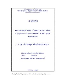 Thử nghiệm nuôi tôm he chân trắng (Liptopenaeus vannamei) trong nước ngọt tại Hà Nội