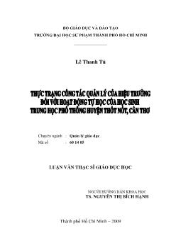 Thực trạng công tác quản lý của hiệu trưởng đối với hoạt động tự học của học sinh Trung học phổ thông huyện Thốt Nốt, Cần Thơ