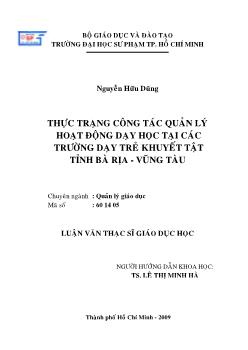 Thực trạng công tác quản lý hoạt động dạy học tại các trường dạy trẻ khuyết tật tỉnh Bà Rịa - Vũng Tàu