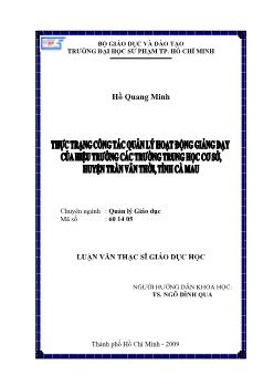 Thực trạng công tác quản lý hoạt động giảng dạy của hiệu trưởng các trường trung học cơ sở, huyện Trần Văn Thời, Tỉnh Cà Mau