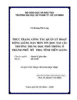Thực trạng công tác quản lý hoạt động giảng dạy môn tin học tại các trường Trung học phổ thông (THPT) ở thành phố Mỹ Tho, tỉnh Tiền Giang