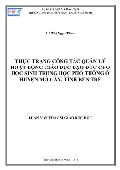 Thực trạng công tác quản lý hoạt động giáo duc đạo đức cho học sinh trung học phổ thông ở huyện Mỏ Cày, Tỉnh Bến Tre