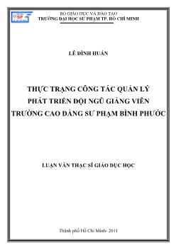 Thực trạng công tác quản lý phát triển đội ngũ giảng viên trường Cao đẳng sư phạm Bình Phước