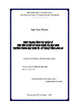 Thực trạng công tác quản lý việc rèn luyện kỹ năng nghề của HS trường Trung học kinh tế - Kỹ thuật tỉnh Long An