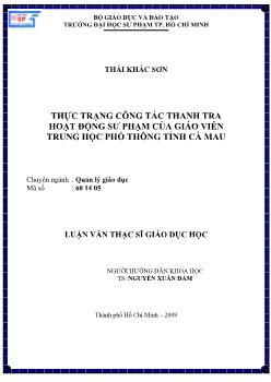 Thực trạng công tác thanh tra hoạt động sư phạm của giáo viên Trung học phổ thông (THPT) tỉnh Cà Mau