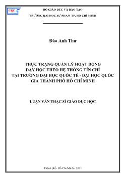 Thực trạng quản lý hoạt động dạy học theo hệ thống tín chỉ tại trường Đại học Quốc tế - Đại học quốc gia Thành phố Hồ Chí Minh