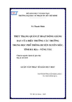 Thực trạng quản lý hoạt động giảng dạy của hiệu trưởng các trường Trung học phổ thông (THPT) huyện Xuyên Mộc, tỉnh Bà Rịa – Vũng Tàu