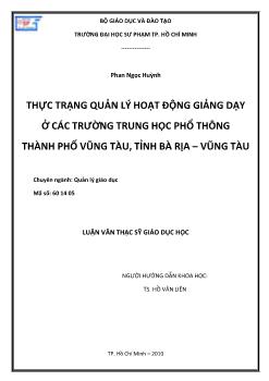 Thực trạng quản lý hoạt động giảng dạy ở các trường trung học phổ thông thành phố Vũng Tàu, tỉnh Bà Rịa - Vũng Tàu