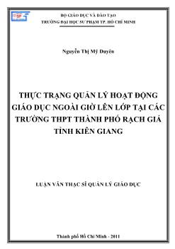 Thực trạng quản lý hoạt động giáo dục Ngoài giờ lên lớp tại các trường THPT Thành phố Rạch Giá tỉnh Kiên Giang