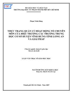 Thực trạng quản lý hoạt động tổ chuyên môn của hiệu trưởng các trường trung học cơ sở huyện Vĩnh Hưng - Tỉnh Long An và giải pháp