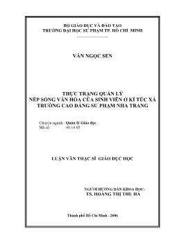 Thực trạng quản lý nếp sống văn hóa của SV ở ký túc xá trường CĐSP Nha Trang